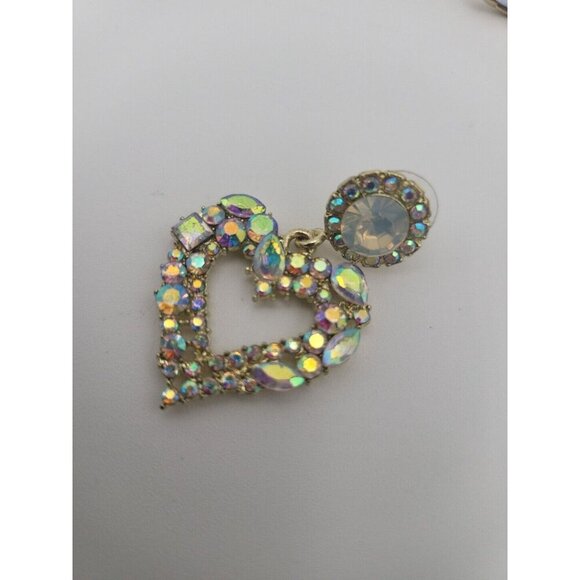 Vintage Heart Shaped Iridescent Multicolor Earrings And Matching Round Ring - Picture 12 of 12